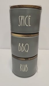 Rae Dunn SPICE, BBQ. & RUB Containers Gray Approx 4" Wide and 3.5" High NWOT
